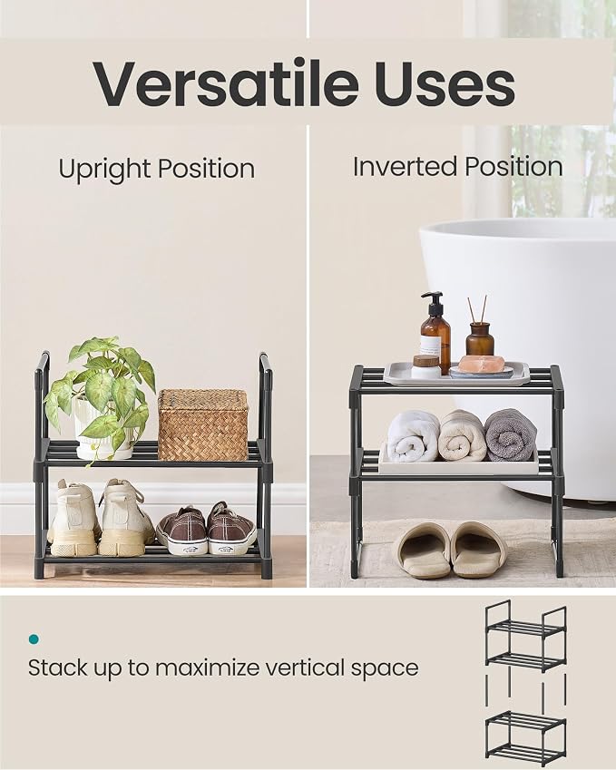 SONGMICS Shoe Rack, 2-Tier Shoe Organizer, Metal Storage Shelf | for Entryway, Upright or Upside Down, for 3-6 Pairs, Stackable, 11.8 x 16.7 x 14.8 Inches, Black ULSA002B01 - Image 4