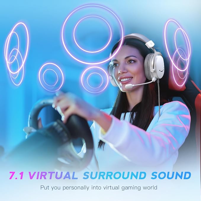FIFINE USB PC Gaming Headset with 3.5mm Audio Jack, Detachable Microphone, 7.1 Surround Sound, Volume Control, Streaming Over-Ear Wired Headphones for Computer, PS5, Controller, Xbox-H9 White | 50mm Drivers, Crisp 7.1 Surround Sound, 3.5mm/USB Dual Con... - Image 3