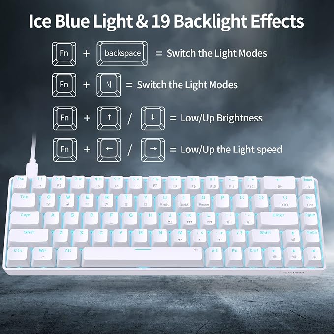 DIERYA T68SE 60% Gaming Mechanical Keyboard,Ultra Compact Mini 68 Key with Red Switches Wired Keyboard,Anti-Ghosting Keys, for Windows Laptops and PC Gamers,White - Image 5