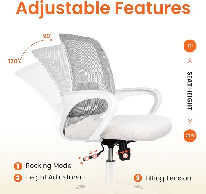 NEO CHAIR Home Office Desk Chair Ergonomic Mesh with Lumbar Support, Ivory | Comfortable Mesh Support, Adjustable Height, 360° Swivel and Smooth Casters Designed for Long Hours of Work or Study - Image 5
