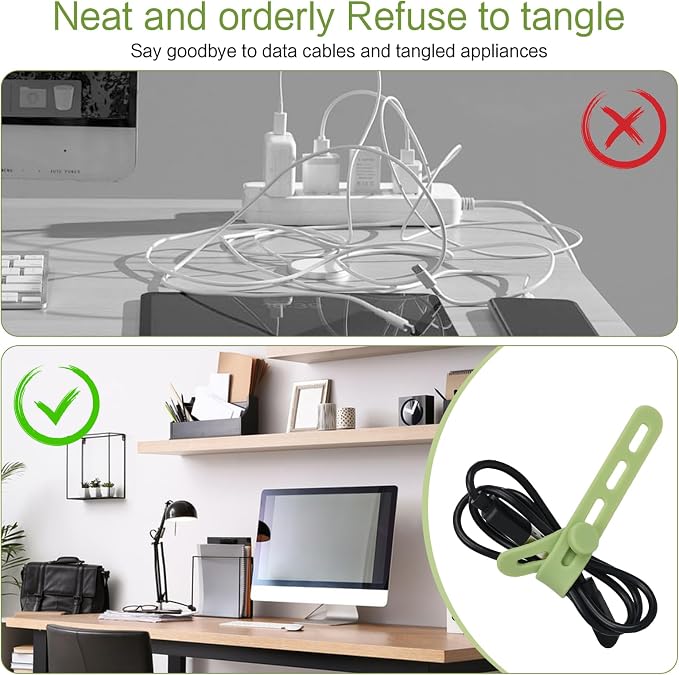 Donruby 24Pcs Silicone Cable Ties, Reusable Cord Organizer Straps, 4 Colors | Adjustable, Multipurpose, 5.12" High-Elasticity Cord Wraps for Bundling Electronics, Home Office Travel Essentials - Image 7