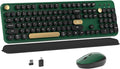 Colorful MPTOG Wireless Computer Keyboard and Mouse Combo (Dark Green) | Retro Round Typewriter Keycaps, Power Switch, Ergonomic Design, 2.4GHz Wireless for Windows, Mac, PC by MPTOG