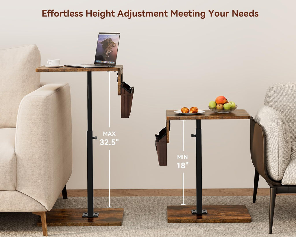 Sofa Armrest Tray Table for Couch - 360° Swivel Height Adjustable Side Table for Small Spaces, Snack Side Table for Bed or Chair, C Shaped End Table Snack Table for Eating Dinner Laptop - Image 4
