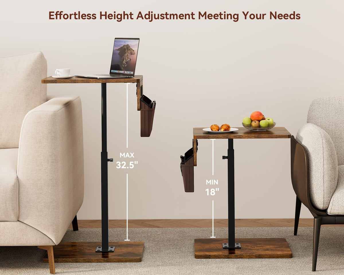 Sofa Armrest Tray Table for Couch - 360° Swivel Height Adjustable Side Table for Small Spaces, Snack Side Table for Bed or Chair, C Shaped End Table Snack Table for Eating Dinner Laptop - Image 4