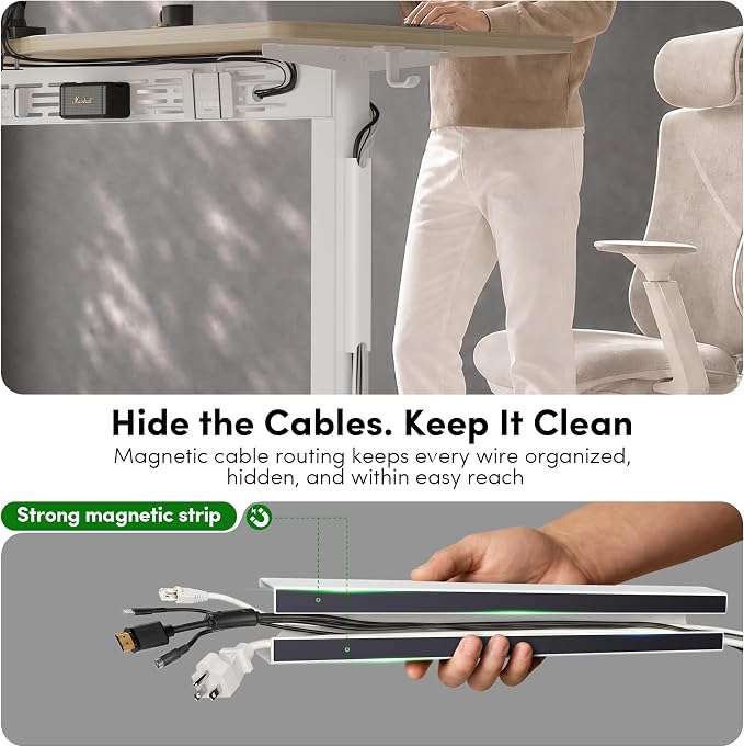 FEZIBO Electric Standing Desk with L-Shaped Crossbar & Cable Management System, 48 x 24 Inches Sit Stand up Desk, Adjustable Height Standing Desk for Home Office, Light Walnut - Image 5
