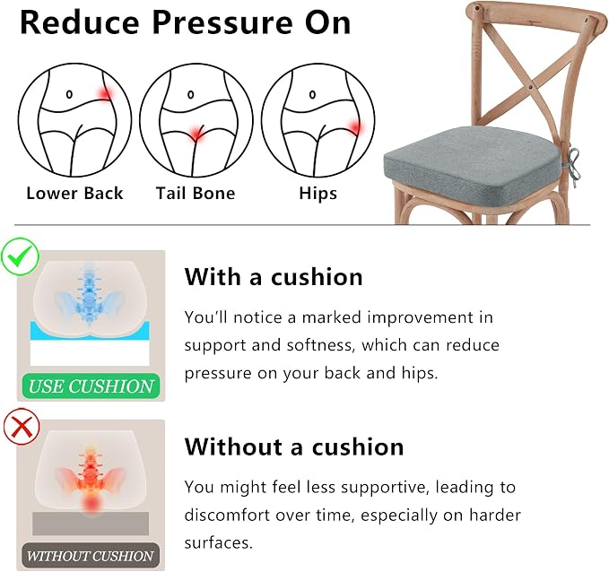 Nordjager Chair Cushions for Dining Chairs, 6 Pack Memory Foam Cushion | 2.5" Thick Chair Cushion; Waterproo Surface with 17" x 16" Size for Kitchen & Dining Chairs, Secure Ties and Washable Cover. - Image 7