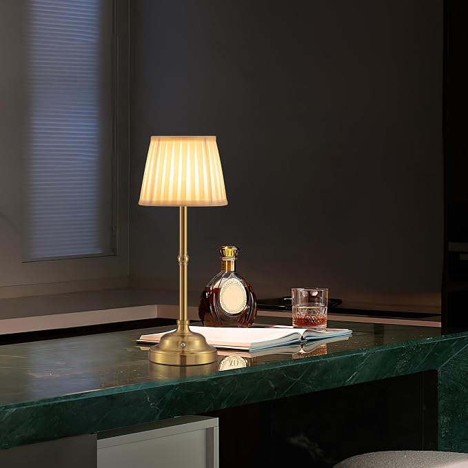 KDG Gold Cordless Portable LED Table Lamp, Beige Fabric Shade Desk Lamp | 4000mAh Rechargeable Battery Powered Lighting, Dimmable Light for Dining Room, Bedroom, Bedside, Night Light, Balcony - Image 9