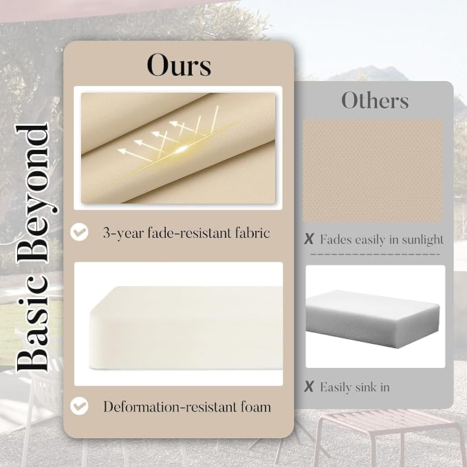 Basic Beyond Outdoor Chair Cushions for Patio Furniture, Waterproof Outdoor Seat Cushions Set of 4 19 x 19, Patio Chair Cushions Set of 4 with Ties and Handle, Beige White - Image 2