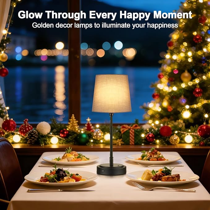 Cordless Table Lamps Set of 2 – Battery Operated Lamp with 7500mAh Rechargeable Battery, Stepless Dimmable Black Lamps with Grey Shade, Wireless Lamps for Dining Room & Nightstand (Bulbs Included) - Image 8