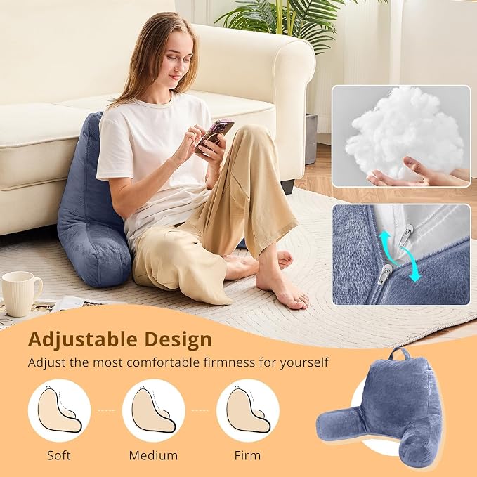 Sasttie Reading Pillow for Bed, Back Pillow for Sitting Up, Grey Purple | 18" Backrest Support Cushion for Couch, Sofa, and Floor, Dorm Essentials, OEKO-TEX, Adjustable Down Alternative Fill - Image 3