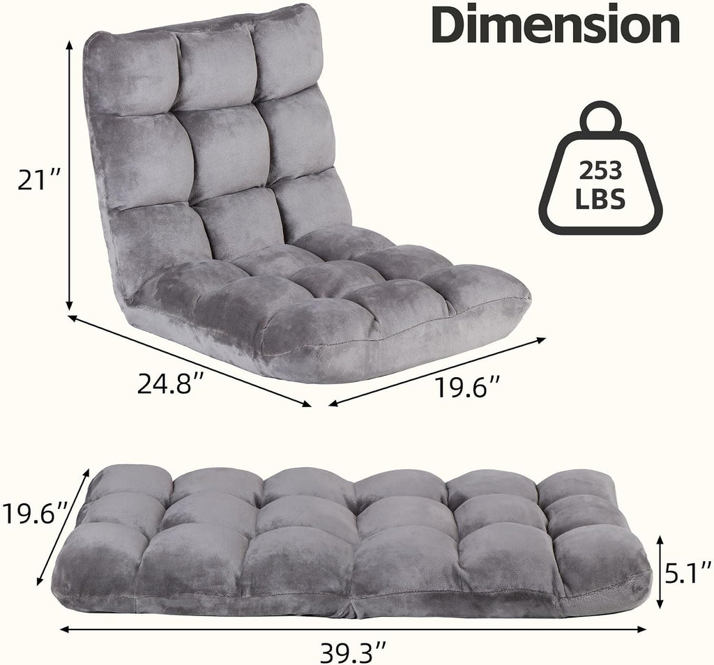 SUPER DEAL 14-Position Folding Floor Chair Gaming Sofa Cushioned Padded Reclining Bed Lounge Couch Seating for Comfy Reading, Reading, Gaming, Relaxing, Watching TV - Image 3