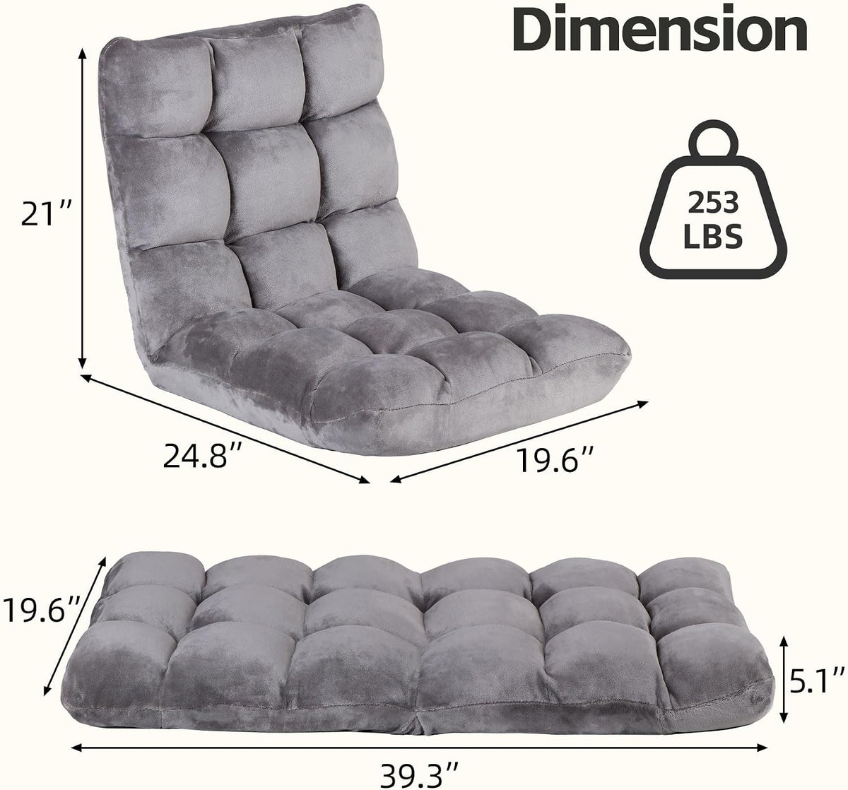 SUPER DEAL 14-Position Folding Floor Chair Gaming Sofa Cushioned Padded Reclining Bed Lounge Couch Seating for Comfy Reading, Reading, Gaming, Relaxing, Watching TV - Image 3