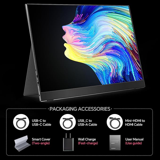 ForHelp True 4K Portable Monitor - 15.6inch UHD 3840×2160 100% sRGB USB-C HDMI External Second Monitor Portable IPS Screen Computer Display with Speakers for Laptop MacBook Switch PS5/4 Xbox - Image 6