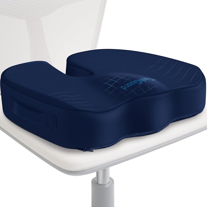 Seat Cushion for Office Chair, Car, Memory Foam, Blue Large | For Back, Coccyx, Sciatica, Tailbone Pain, Ergonomic Design, Non-Slip, Desk Wheelchair Use, Supportive Butt Pillow, For Man by TushGuardSeatCushonsPillows