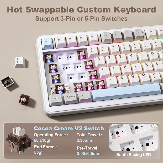 YUNZII B75 PRO MAX 75% Mechanical Keyboard (Beige, Cocoa-V2) | QMK/VIA, Wireless Keyboard with Screen and Knob, Custom Hot Swap, Gasket Mount, Creamy Switches, RGB for Gaming/Win/Mac - Image 5