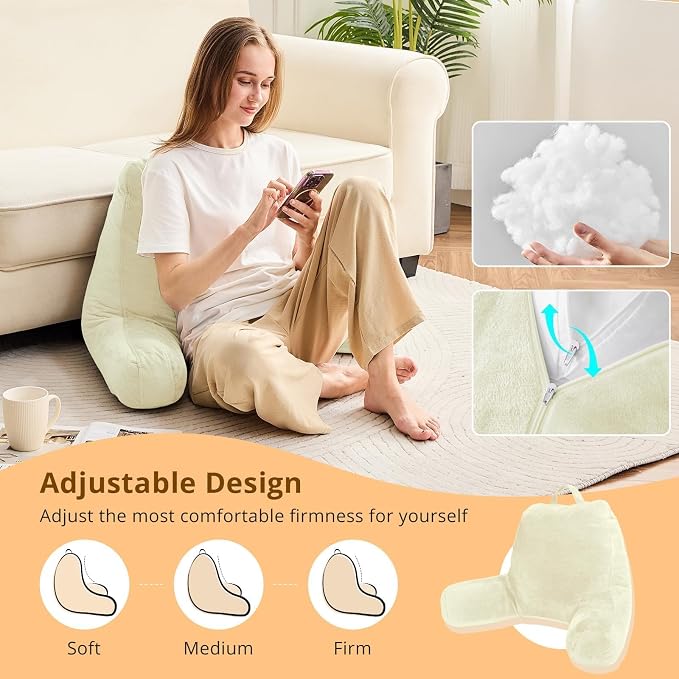 Sasttie Reading Pillow for Bed, Back Pillow for Sitting Up, Cream | 18" Backrest Support Cushion for Couch, Sofa, and Floor, Dorm Essentials, OEKO-TEX, Adjustable Down Alternative Fill - Image 2
