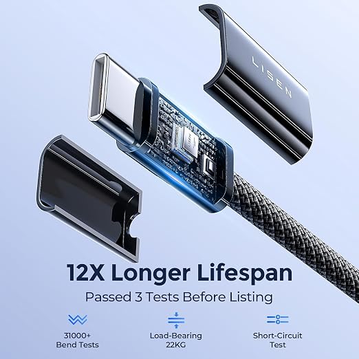 LISEN 240W USB C to USB C Cable, PS/2 Charging Cable (10FT+10FT) | 2-Pack, Black | USBC Cable for iPhone 17/16/15 Pro Max, iPad Pro/Air, MacBook Pro/Air, Samsung Galaxy S26 Ultra, Laptop - Image 7