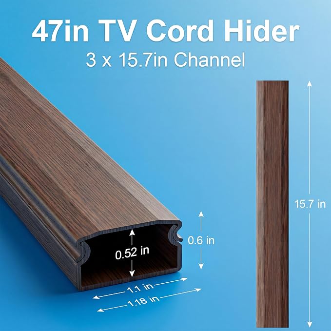Yecaye TV Cord Hider, 42in Cord Cover Wall Mounted, W1.18in H0.6in, Cherry | Large Cable Hider, Wire Covers for 4 Cords, Cable Raceway Wire Hider, Wire Hiders for TV on Wall, Cable Cover Cord Concealer, - Image 3
