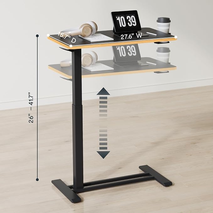 FLEXISPOT H7 28" Pneumatic Height-Adjustable Overbed Table with Wheels | C-shaped bedside table TV Tray,Medical End Side Table,Laptop desk for Hospital Home office use,27.6"W x 15.7"D,Black Maple - Image 8