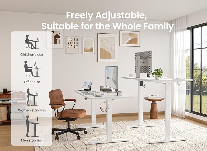 BANTI 40 × 24 Inches Standing Desk, Ergonomic, Electric Height Adjustable, Sit and Stand Up, Computer Office Desk with Splice Board, White Frame/Whitetop - Image 4