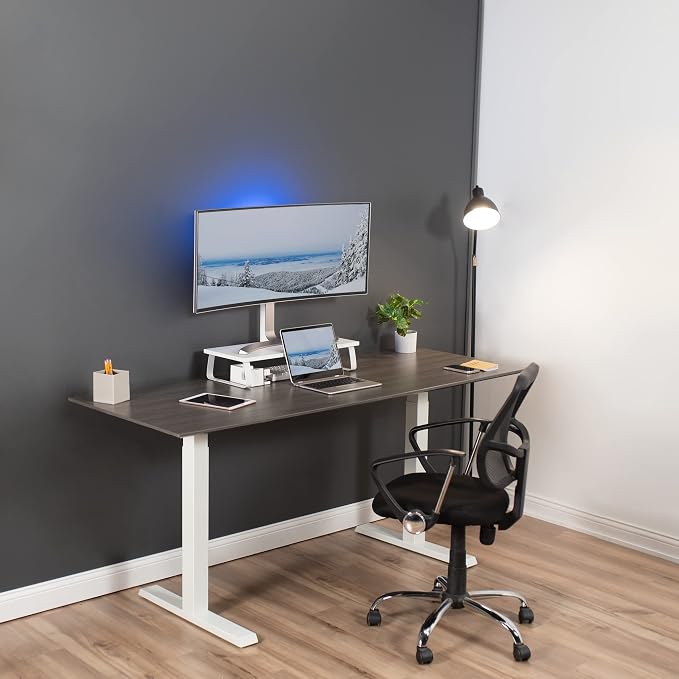VIVO 24 inch Monitor Stand, Wood & Steel Desktop Riser, Screen, Keyboard, Laptop, Small TV Ergonomic Desk and Tabletop Organizer, White, STAND-V000D-W - Image 8