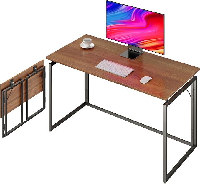 31.5" Folding Desk: No Assembly, Wood Top for Small Spaces | Home office desk, holds 150 lbs, folds flat to 2.3 in, splash-proof wood top, sturdy metal frame by ALAWOODER