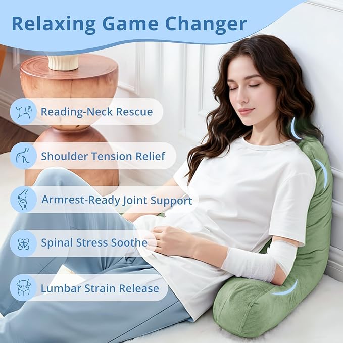 Sasttie Reading Pillow for Bed, Back Pillow for Sitting Up, Sage Green | 18" Backrest Support Cushion for Couch, Sofa, and Floor, Dorm Essentials, OEKO-TEX, Adjustable Down Alternative Fill - Image 6