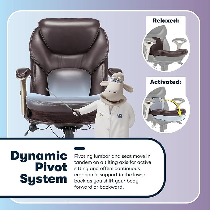 Serta Ergonomic Home Office Chair Pivot Lumbar Support, Leather Desk Chair | Claremont, Adjustable Arms, Height & Tilt, Foam Seat & Headrest Cushion, Home Gaming Chair lower Back Pain, Chestnut Brown - Image 6