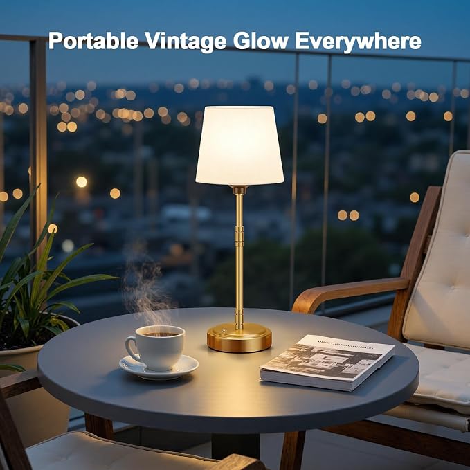 Cordless Table Lamps Set of 2 – Battery Operated Lamp with 7500mAh Rechargeable Battery, Stepless Dimmable Vintage Brushed Gold Desk Wireless Lamps for Dining Room, Nightstand & Patio (Bulbs Included) - Image 9