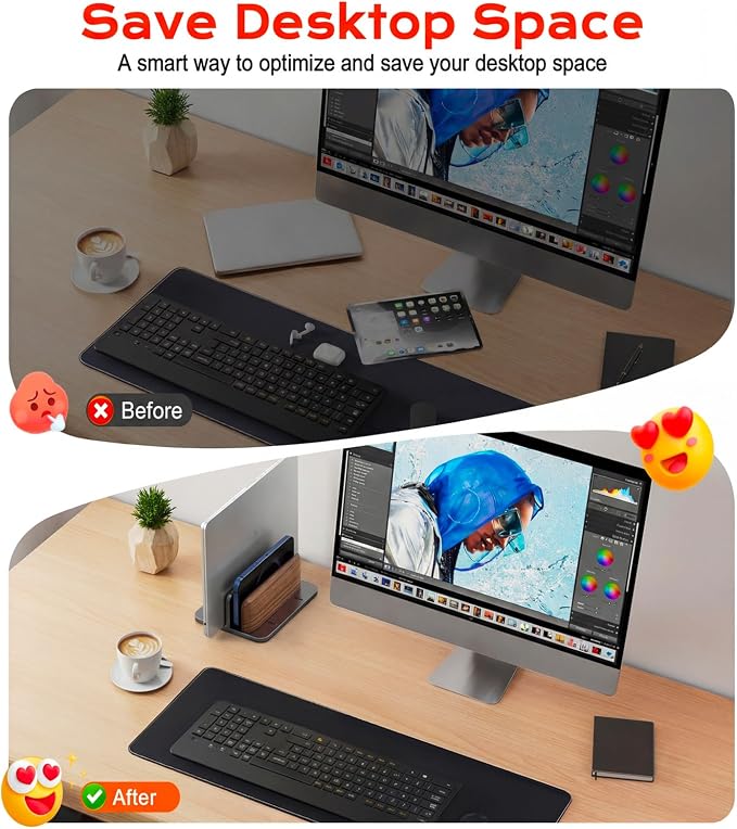 JCZT Vertical Laptop Stand, Walnut Dual Laptop Holder, Black | with Adjustable Aluminum Alloy Base Laptop Stand for All MacBok/Surface/Samsung/HP/Dell/Chrome Book Laptops (Up to 17.3 inch) - Image 2