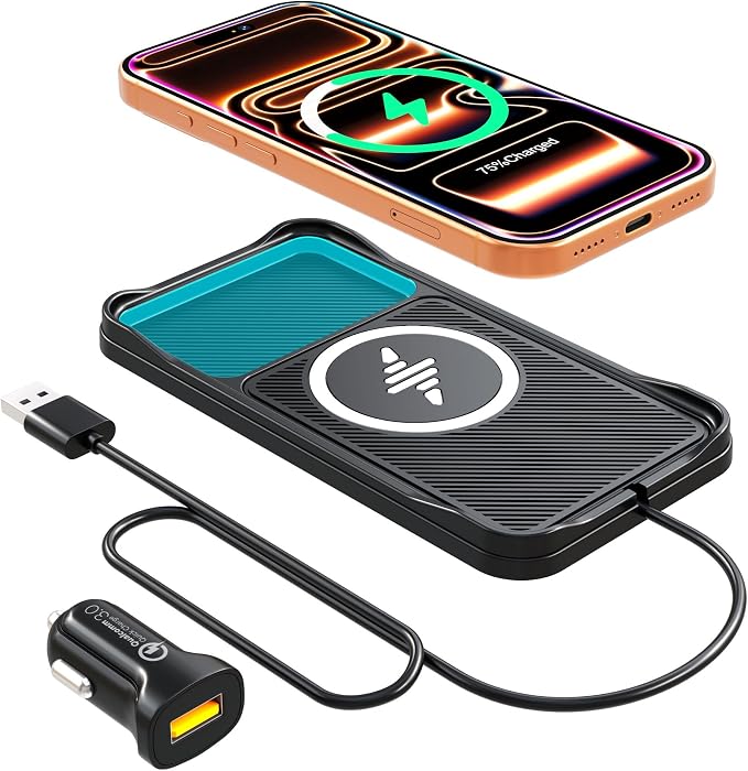 Wireless Car Charger Pad for iPhone17/16/15/14/13/12, Non Slip Fast Wireless Charging Pad for Car Dashboard Console, Portable USB A Wireless Phone Charger for Vehicle Travel Office by WirelessCarCharger