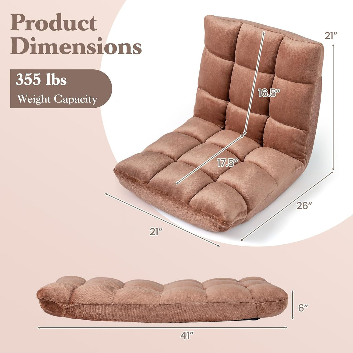 Memory Foam Floor Chair with 14-Poistion Adjustable Back Support - Image 2
