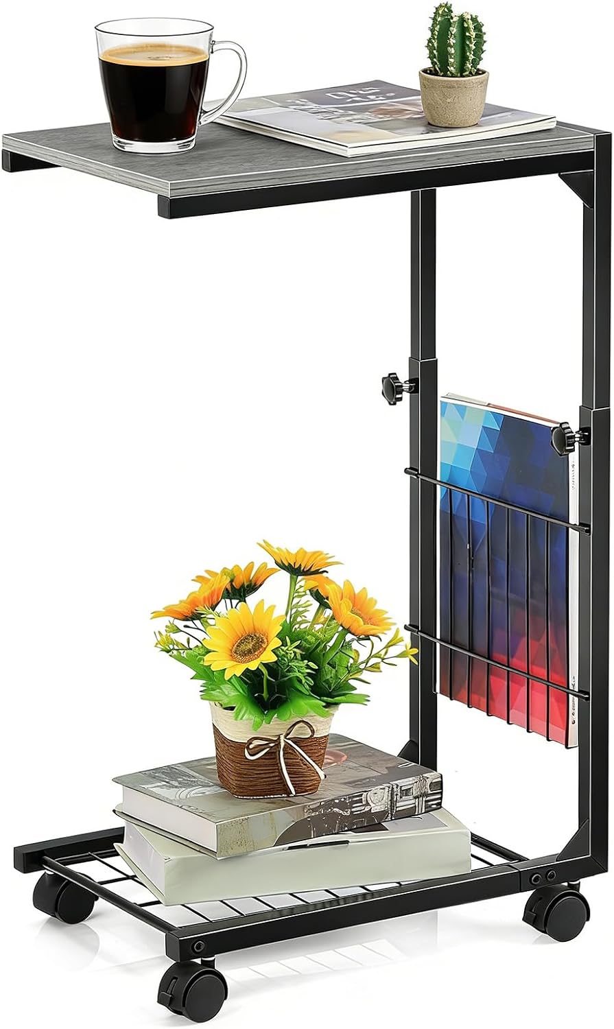 C Shaped End Table with Wheels - Image 3