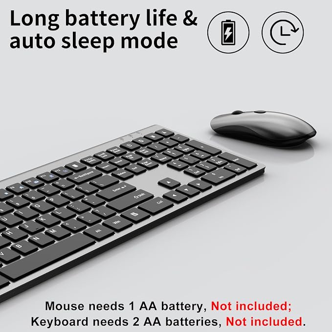 Slim Silent Full Size Wireless Keyboard Mouse Combo Space Grey | With calculator key, 2400 DPI quiet mouse, USB cordless set, compatible with Windows, Mac, Laptop & PC - Image 8