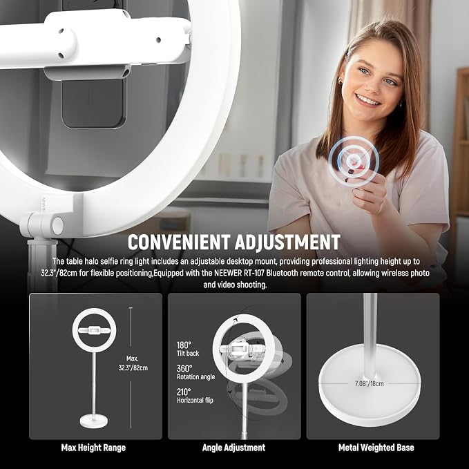 NEEWER Entry Level Version 10" 7W LED Selfie Ring Light with Desk Stand/Phone Holder/3 Modes, CRI85+ 3000mAh Rechargeable Video Conference Lighting for iPhone Streaming Video Recording Makeup, N17 - Image 5