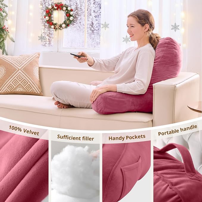 Sasttie Reading Pillow for Bed, Back Pillow for Sitting Up, Rose Pink | 23" Backrest Support Cushion for Couch, Sofa, and Floor, Dorm Essentials, OEKO-TEX, Adjustable Down Alternative Fill - Image 5