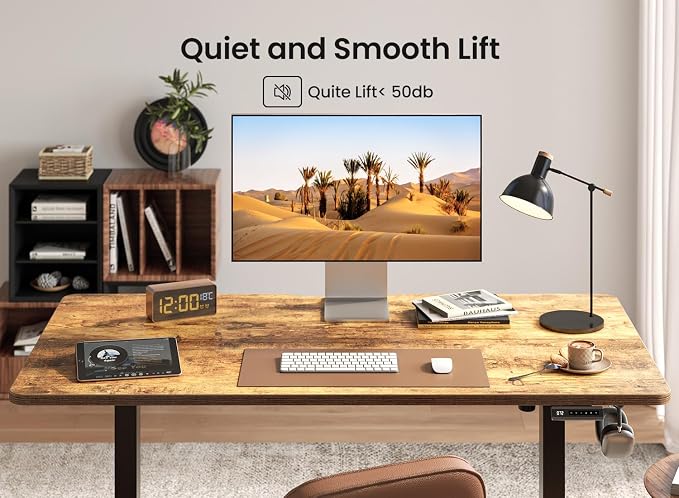 BANTI 48 × 24 Inches Standing Desk, Ergonomic, Electric Height Adjustable, Sit and Stand Up, Computer Office Desk with Splice Board, Black Frame/Rustic Brown Top - Image 8