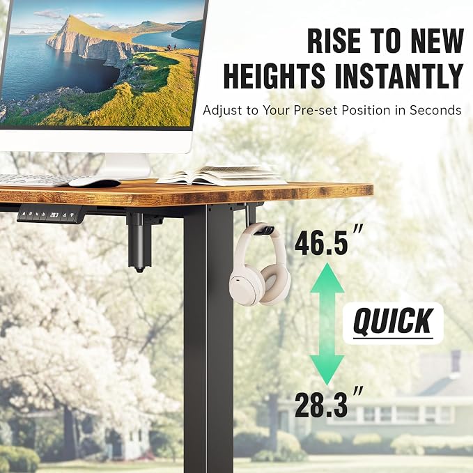 Veken 47.2 Inch Large Electric Standing Desk, Gaming Table, Brown | Height Adjustable Sit Stand Up Computer Tables for Home Office, Study , Writing, Suit students, employees and group work - Image 9