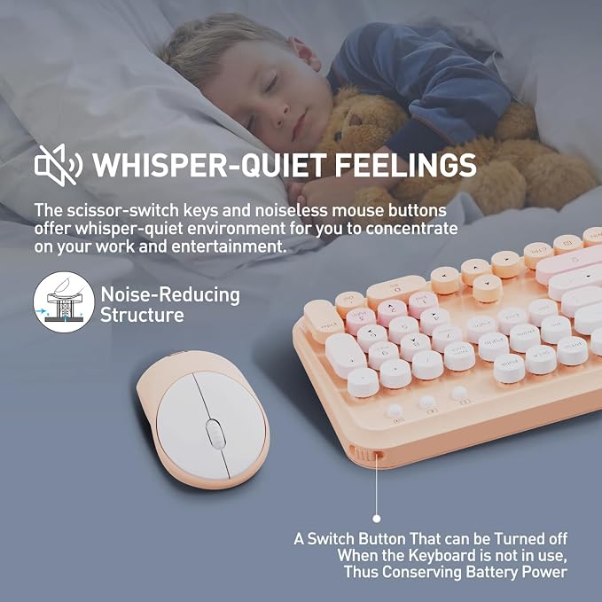 2.4GHz Wireless Keyboard and Mouse Set with Switch Button - Full-Size Keyboard - Compatible for Windows/Laptop/PC/Notebook/Smart TV and More - Pink - Image 4