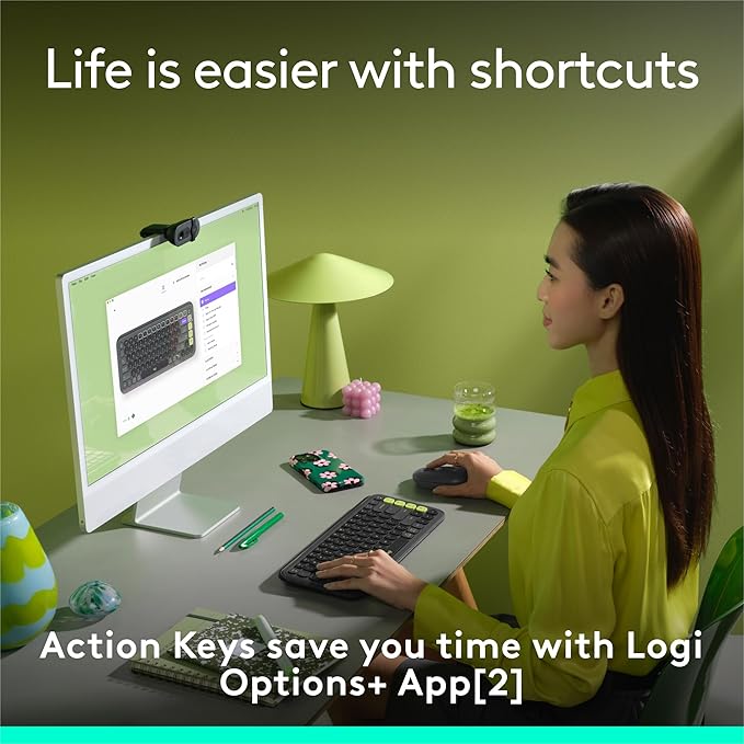Logitech POP ICON Keys Wireless Bluetooth Keyboard - Graphite and Green | Comfortable typing, Bluetooth, programmable keys, easy-switch up to 3 devices, for laptop, tablet, PC - Image 4