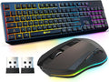KLIM Chroma Wireless Keyboard and Mouse – RGB Backlit Gaming Combo, Rechargeable Wireless Keyboard & RGB Mouse, Durable & Ergonomic, Dual USB Receivers, Compatible with PC, Mac, PS4, PS5 by KLIMTechnologies