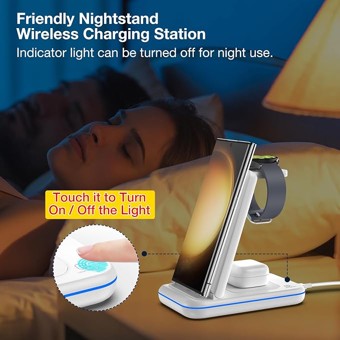 Wireless Charger for Samsung/Android, HOLYJOY Foldable 3 in 1 Fast Charging Station/Stand/Multi Charger for Samsung S25 Ultra/S24/Note 20,Travel Pad for Galaxy Watch 8/7/6/5/4/Active 2,For Buds(Ivory) - Image 4