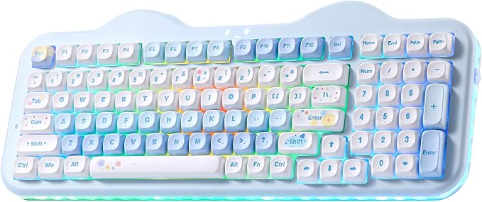 YUNZII C98 Cute Cake Wireless Mechanical Keyboard(Blue, Milk Switch) | 99 Keys with Number Pad, Hot Swap, PBT MOA Keycaps, BT5.0/2.4G/USB-C, Gasket Mount, Custom RGB Backlit for Win/Mac by YUNZIIMECHANICALKEYBOARD