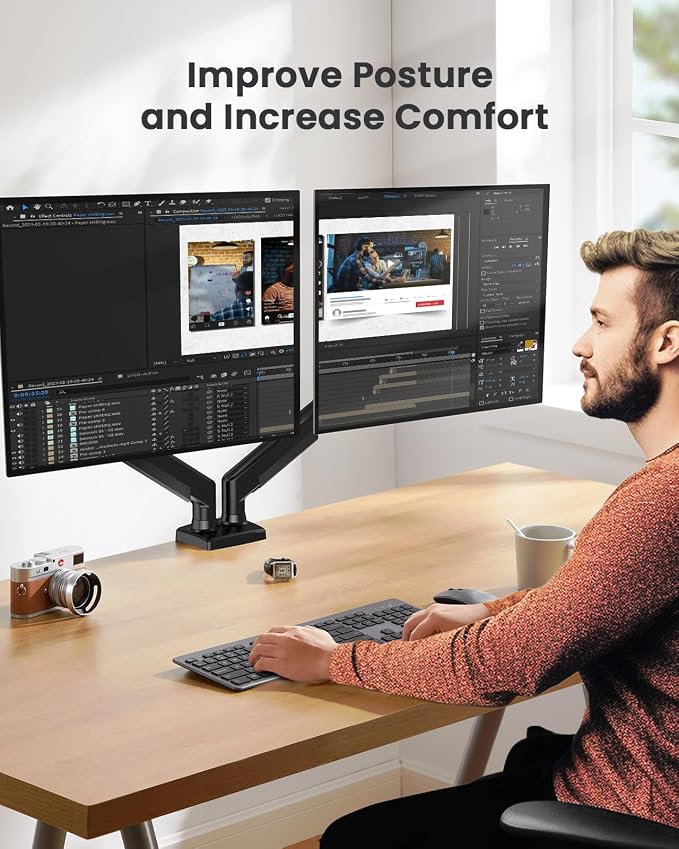 ErGear Dual Monitor Stand up to 33 inches Screen, Load-Bearing Max 22 lbs Each Arm, Adjustable Dual Monitor Mount, Sturdy Steel vesa Monitor Mount with Stable VESA 75x75 100x100mm - Image 7