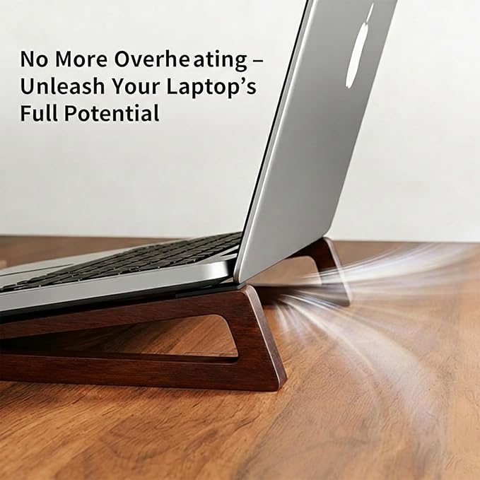 Bamboo Wooden Laptop Stand, Portable Wood Laptop Stand for Desk Tablet with Carry Pouch, Compact Travel Laptop Stand with Protective Silicone Pads, Suitable for Laptops and Tablets - Image 4