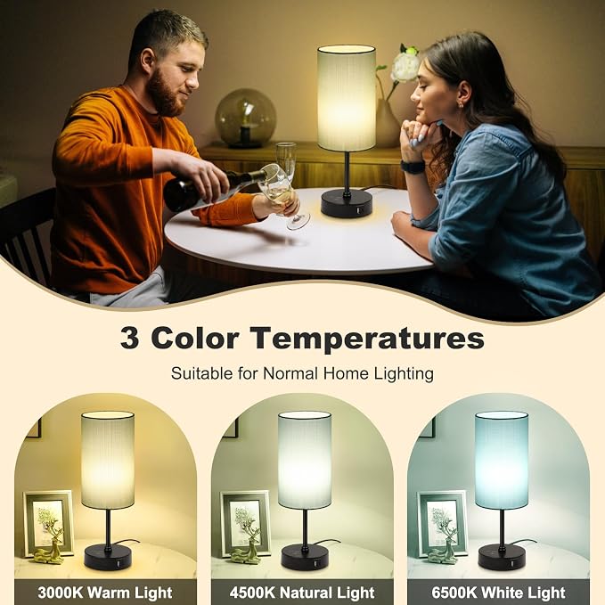 Table Lamp for Bedroom, 3 Color Temperatures, 7 RGB Colors, Adjustable Brightness, Dual USB Charging Ports, Ambience Nightstand Light with Blue Shade, Desk Lamp for Kids Reading Home Office - Image 2
