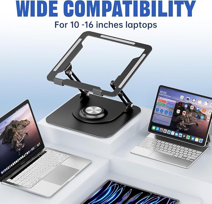 Laptop Stand for desk(360°Rotating),Aluminum laptop Riser for 10-16"Laptops | Adjustable Multi-Angle Ergonomic Laptop Stand, Foldable Portable for Home Office, Fits MacBook Air Pro Dell HP Laptops - Image 5