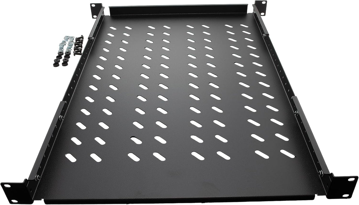 Vented 4-Post Shelf, Adjustable, Black, 650 mm Depth, 1U, 242 lbs, Cold Rolled Steel, CE Compliant - Image 4