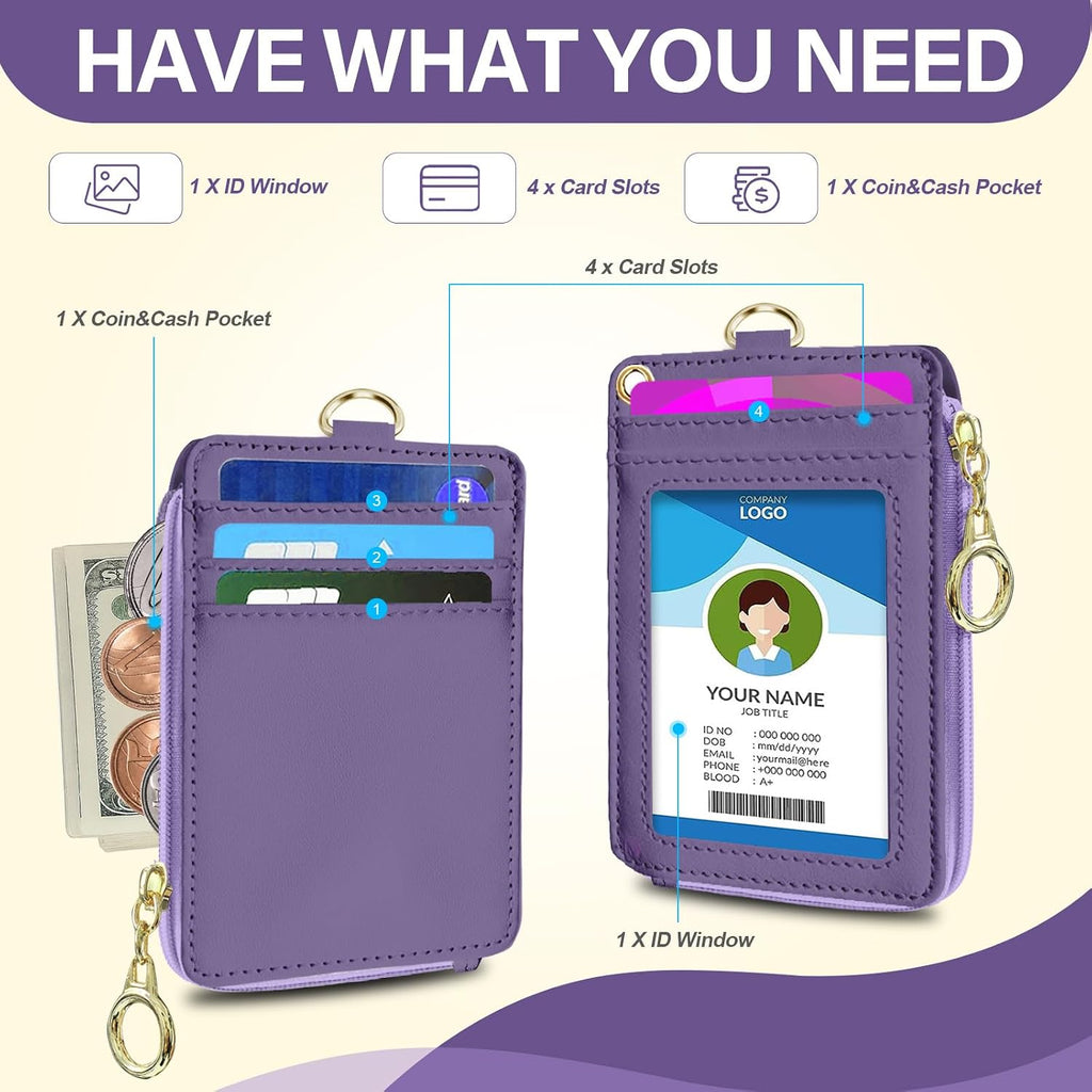 ID Badge Holder with Adjustable 2 Lanyard, RFID Blocking Lanyard Wallet - Image 2