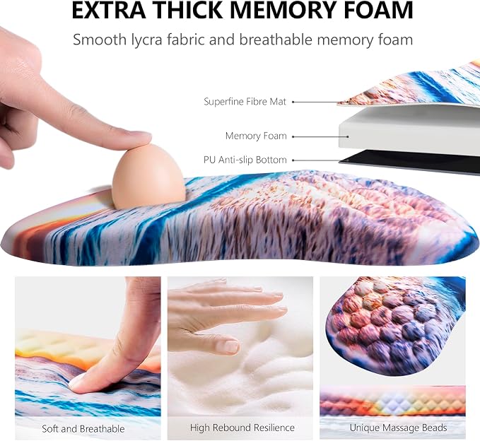 Ergonomic Mouse Pad with Wrist Support and Keyboard Wrist Rest Set | Memory Foam Wrist Cushion, Non-Slip PU Base, Massage Design, Relieves Wrist Pressure for Work, Gaming & Office Use - Image 3